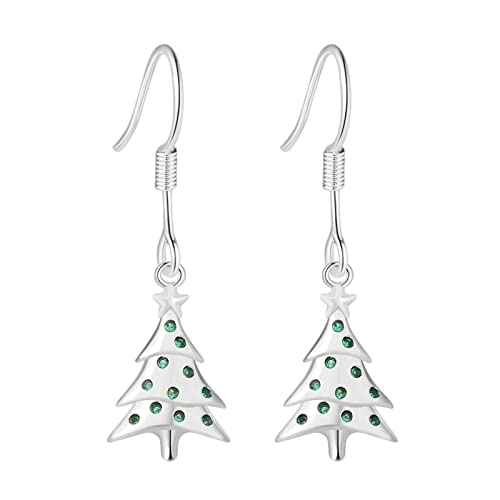 Mode-Weihnachtsbaum-Ohrringe für Frauen CZ-Piercing-Ohrringe Ohrringe Flach (Silver, One Size) von Generic