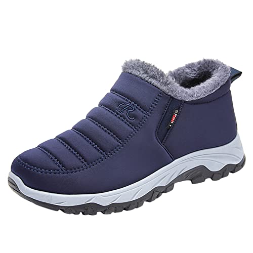 Mode Winter Herren Schneestiefel Flacher Boden rutschfest wasserdicht einfarbig warm und bequem Herren Schuhe Breite Füße (Blue, 44) von Generic