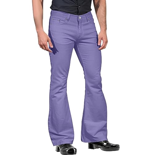 Mode für Herren, lässig, einfarbig, Taschenanzug, Hose, Schlaghose, Freizeithose Schwarze Hose Mit Taschen (Purple, XXL) von Generic