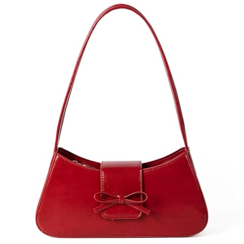 Modehandtasche PU Leder Alltagsbogen süßer Bogen mit Reißverschluss Kupplungsbeutel Trendy Unterarmtasche for Frauen und Mädchen (rot) von Generic