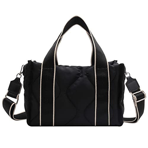 Modes Messenger -Tasche Baumwolle gepolsterte Frauen Messenger Handtasche gesteppte Hit -Farbe tragbare Zipper Herbst Winter Geldbeutel for Büroreisen (schwarz) von Generic