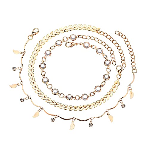 Modeschmuck Armband Fußketten Damen Mädchen Ocean Legierung Boho Beach Design niedliches Band Bohemian 3PCDamenklette-Zubehör Valentine Geschenk Schmuck (Gold, One Size) von Generic