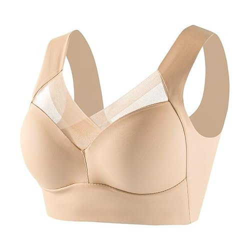 Modisch Mesh BH Damen Ohne Bügel Nahtloser Damen-BHS Push Up Bra Klassische Bralette Große Brüste Starker Halt Bustier Comfit Sport-BHS Baumwolle Blitzangebote des Tages Beige 4XL von Generic