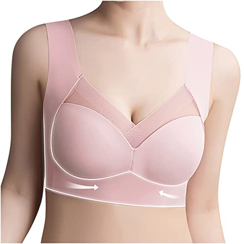 Modisch Mesh BH Damen Ohne Bügel Nahtloser Damen-BHS Push Up Bra Klassische Bralette Große Brüste Starker Halt Bustier Comfit Sport-BHS Baumwolle Blitzangebote des Tages Rosa XL von Generic
