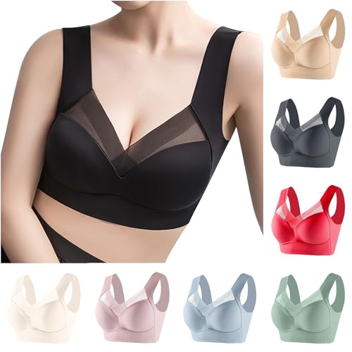 Modisch Mesh BH Damen Ohne Bügel Nahtloser Damen-BHS Push Up Bra Klassische Bralette Große Brüste Starker Halt Bustier Comfit Sport-BHS Baumwolle Deals Schwarz 4XL von Generic