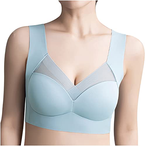 Modisch Mesh BH Damen Ohne Bügel Nahtloser Damen-BHS Push Up Bra Klassische Bralette Große Brüste Starker Halt Bustier Comfit Sport-BHS Baumwolle Warehouse Deal Hellblau 6XL von Generic