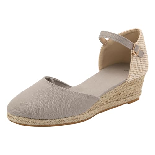 Modische Damen Keilsandalen mit hohen Absätzen weiche Sohle klassische Schnitte bequeme Sommerschuhe elegante Freizeitsandalen trendige High Heel Sandalen für Frauen (Grey, 39) von Generic