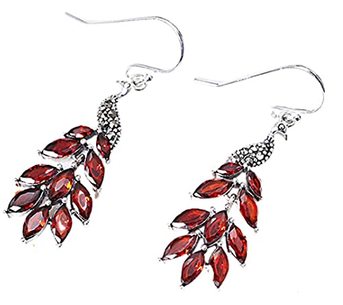 Modische Damen-Ohrringe aus 925er Sterlingsilber im Vintage-Stil mit Pfauen- und Granatapfel-Motiv, rot, für Mädchen und Frauen von Generic