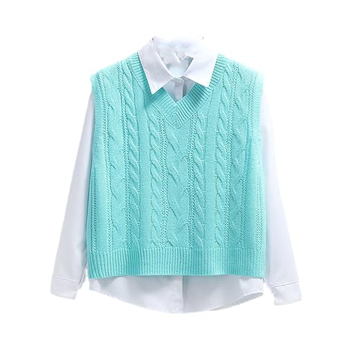 Modische Damen Pullover Weste Gestrickt Lose V-Ausschnitt Ärmellose Pullover Damen Pullover Top, Himmelblaue Weste, L von Generic