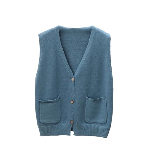 Modische Damen Strickpullover Weste Lose V-Ausschnitt Tasche Ärmellos Basic Damen Strickjacke Weste Jacke, Helles Stahlblau, M von Generic