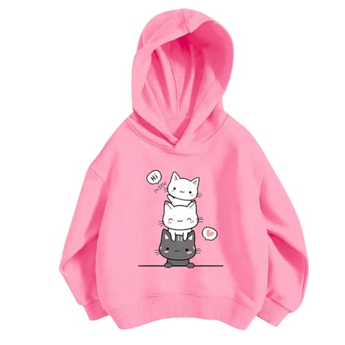 Modische Hoodies & Sweatshirts - Kitty Kätzchen Hoodie für Mädchen Kapuzenpullover Pullover mit Kapuze Sweatshirt T-Shirt Niedliche Langarmshirts Oberteile (X-30-Hellrosa, 8-9 Years) von Generic