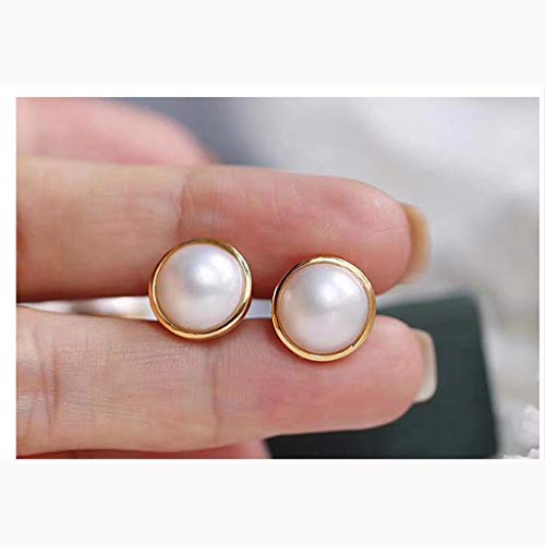 Modische Ohrringe für Damen, natürliche Meerwasser-Mabe-Perlen, Retro, wild, 925er Sterlingsilber, starker Glanz, runde Ohrringe für Damen, 10 mm (weiß), Ohrstecker-Schmuck (A b) von Generic