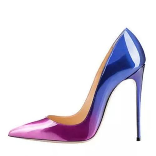 Modische Pumps mit Allmählicher Veränderung für Damen, Große Stilettos für Formelle Abendkleider Klassische Spitze Zehenpartie Elegante High Heels für Hochzeitsfeiern,Purple to Blue,42 EU von Generic