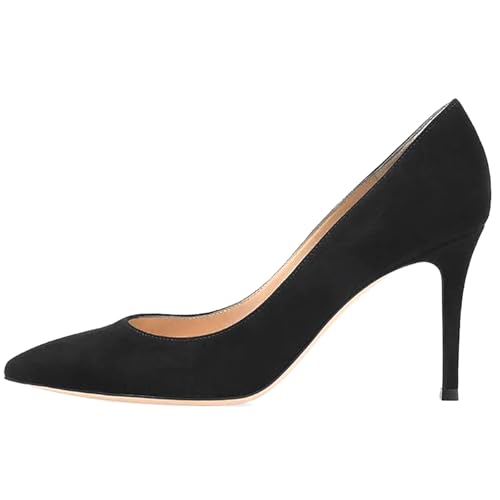 Modische Pumps mit Geschlossener Spitze und Absätzen für Damen, Elegante Pumps mit Dünnem Absatz und Spitzer Spitze für Abendkleider Büro Partys und Bankette Schlupfschuhe,Black Matte,40 EU von Generic