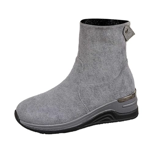Modische Stiefeletten für Frauen mit seitlichem Reißverschluss Bequeme warme Winterstiefeletten für lässige Outdoor-Aktivitäten (Grey, 41) von Generic