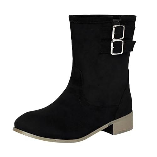 Modische Stiefeletten mit dickem Absatz seitlichem Reißverschluss, bequeme Stiefeletten für den Winter (Black, 42) von Generic