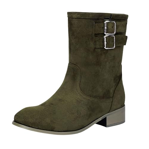 Modische Stiefeletten mit dickem Absatz seitlichem Reißverschluss für Frauen stylische Winterstiefeletten für täglichen Gebrauch (Green, 39) von Generic