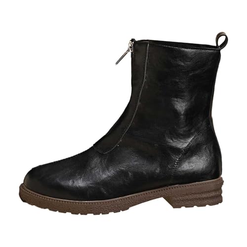 Modische Stiefeletten mit spitzer Zehenpartie, zum Hineinschlüpfen Reißverschluss, für Winter, bequeme Freizeitkleidung (Black, 42) von Generic
