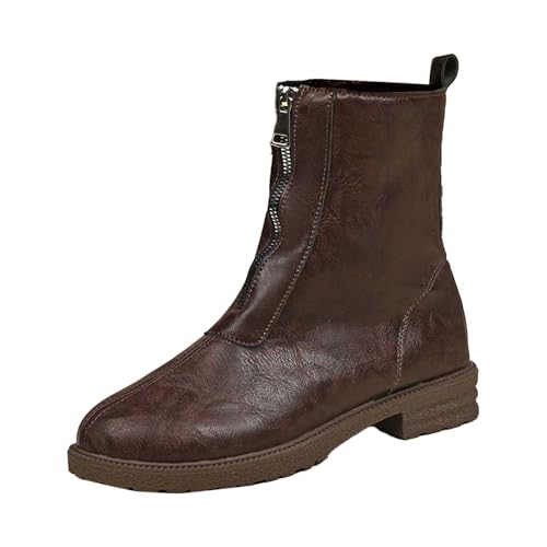 Modische Stiefeletten mit spitzer Zehenpartie, zum Hineinschlüpfen Reißverschluss, für Winter, bequeme Freizeitkleidung (Coffee, 42) von Generic