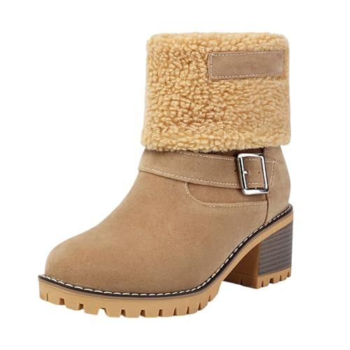 Modische Stiefeletten mit umklappbarem Kragen klobigem Absatz bequemem Design für Frauen (Beige, 41) von Generic