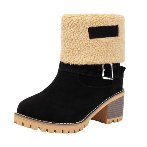 Modische Stiefeletten mit umklappbarem Kragen klobigem Absatz bequemem Design für Frauen (Black, 37) von Generic
