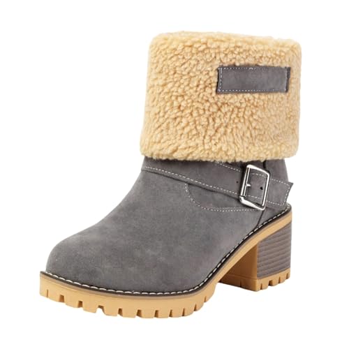 Modische Stiefeletten mit umklappbarem Kragen klobigem Absatz bequemem Design für Frauen (Grey, 40) von Generic