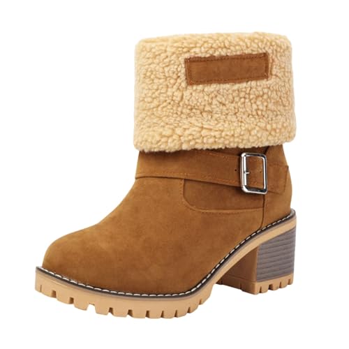 Modische Stiefeletten mit umklappbarem Kragen klobigem Absatz bequemem Design für Frauen (Yellow, 43) von Generic