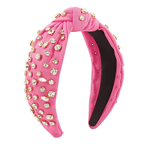 Modische Stirnbänder für Frauen Mädchen Stirnbänder Vintage Stirnband Breit Oberknoten Strass Haarreifen Für Casual Hochzeit Fahren im Stirnband (Rosa #2, Einheitsgröße) von Generic