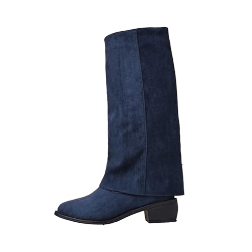 Modische Wildlederstiefel mit mittelhohem Absatz dicker Sohle für Winter (Blue, 38) von Generic