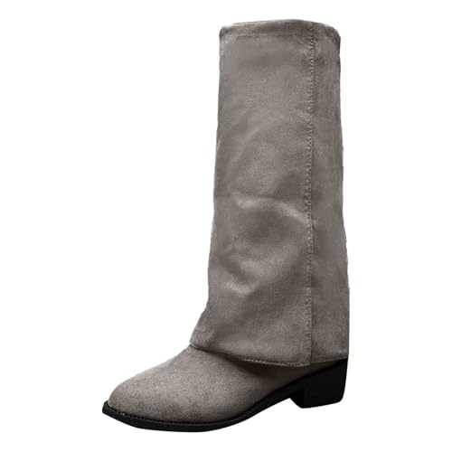 Modische Wildlederstiefel mit mittelhohem Absatz dicker Sohle für Winter (Grey, 37) von Generic