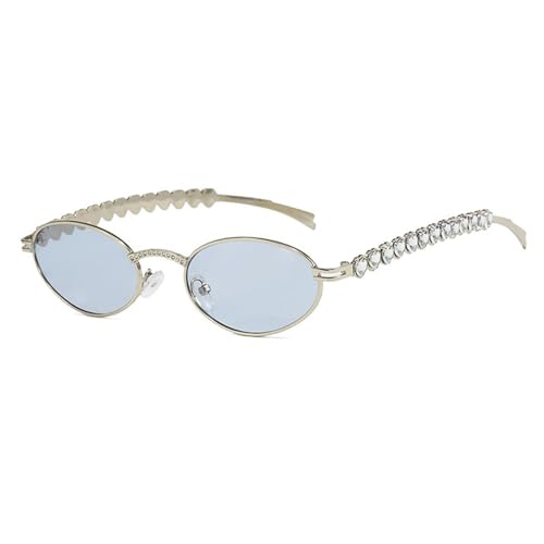 Modische runde Damen-Sonnenbrille mit Strasssteinen im Vintage-Stil, Silber/Blau, Einheitsgröße Modische runde Damen-Sonnenbrille mit Strasssteinen im Vintage-Stil, Silber/Blau, Einheitsgröße von Generic