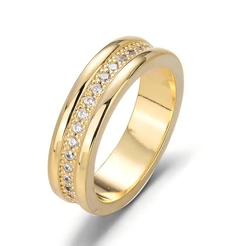 Modischer Damen Ring 6mm Breite Zirkonia Goldfarben oder Silberfarben Größen 5-10 Elegant Schmuck für Alltag, Verlobung, Hochzeit oder Geschenk - Gold - Größe 5 Modischer Damen Ring 6mm Breite Zirkonia Goldfarben oder Silberfarben Größen 5-10 Elegant Schmuck für Alltag, Verlobung, Hochzeit oder Geschenk - Gold - Größe 5 von Generic