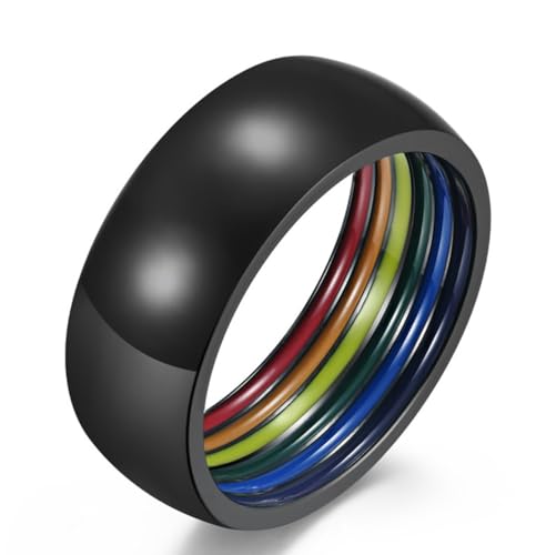 Modischer Ring aus Titanstahl mit Regenbogenflagge, Edelstahlring mit nordischer Regenbogenflagge von Generic