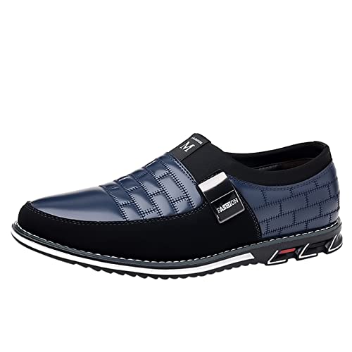 Modischer Stil Herren Atmungsaktiv Bequem Business Slip On Arbeit Freizeit Einfarbig Lederschuhe Mode Herren Anzugschuhe (Blau, 9.5) von Generic