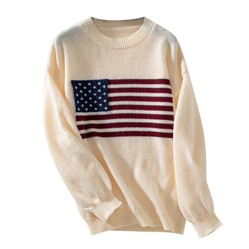 Modischer - Winterpullover für Damen mit Nationalflaggenmuster, Rundhalsausschnitt, langärmelig, lässiger Pullover, Strickpullover Rollkragenpullover Damen Schwarz Kaschmir Damen Enge von Generic