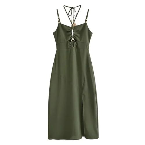 Modisches Neckholder-Kleid für Damen im Sommer mit Schlitz vorne, V-Ausschnitt, mittellanges Partykleid für Damen – wie abgebildet_c-XS von Generic