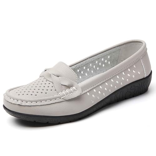 Mokassins Damen Lässige Bequeme Loafers Ausschnitte Wanderschuhe Orthopädische Freizeitschuhe rutschfeste Schuhe Klassischer Atmungsaktive Sommerschuh Flache Halbschuhe (Grey, 39) von Generic
