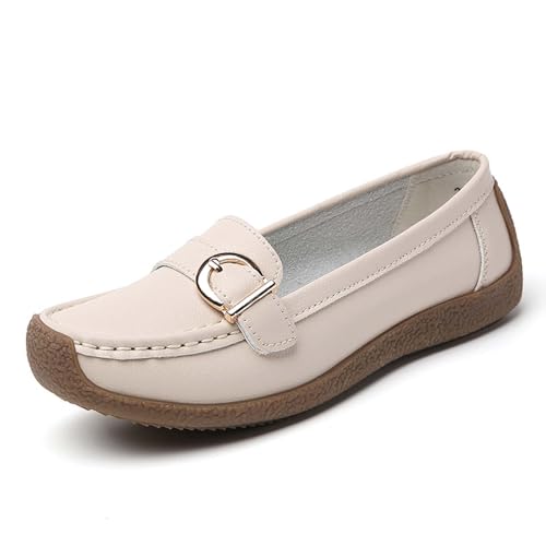 Mokassins Damen Lässige Bequeme Loafers Flache Halbschuhe Atmungsaktive Wanderschuhe rutschfeste Freizeitschuhe Orthopädische Schuhe Klassischer Sommerschuh Bootsschuhe (Beige, 41) von Generic