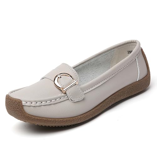 Mokassins Damen Lässige Bequeme Loafers Flache Halbschuhe Atmungsaktive Wanderschuhe rutschfeste Freizeitschuhe Orthopädische Schuhe Klassischer Sommerschuh Bootsschuhe (Light Gray, 43) von Generic