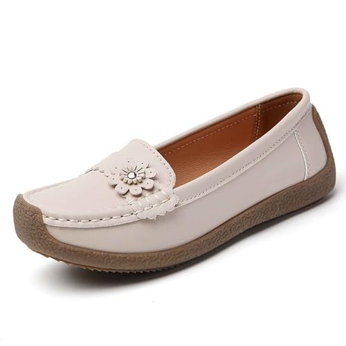 Mokassins Damen Lässige Bequeme Loafers Flache Halbschuhe rutschfeste Freizeitschuhe Orthopädische Schuhe Atmungsaktive Wanderschuhe Klassischer Sommerschuh Bootsschuhe (White, 40) von Generic