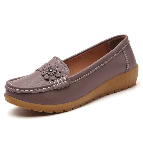 Mokassins Damen Lässige Bequeme Loafers rutschfeste Freizeitschuhe Flache Halbschuhe Orthopädische Schuhe Atmungsaktive Wanderschuhe Klassischer Sommerschuh Bootsschuhe (Light Purple, 37) von Generic