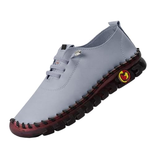 Mokassins Damen Lässige Bequeme Loafers rutschfeste Freizeitschuhe Orthopädische Schuhe Atmungsaktive Wanderschuhe Flache Halbschuhe Klassischer Sommerschuh Bootsschuhe (Grey-a, 42) von Generic