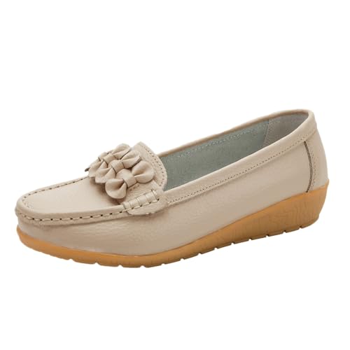 Mokassins Damen Lässige Bequeme Loafers rutschfeste Freizeitschuhe Orthopädische Schuhe Flache Halbschuhe Atmungsaktive Wanderschuhe Klassischer Sommerschuh Bootsschuhe (Beige, 43) von Generic