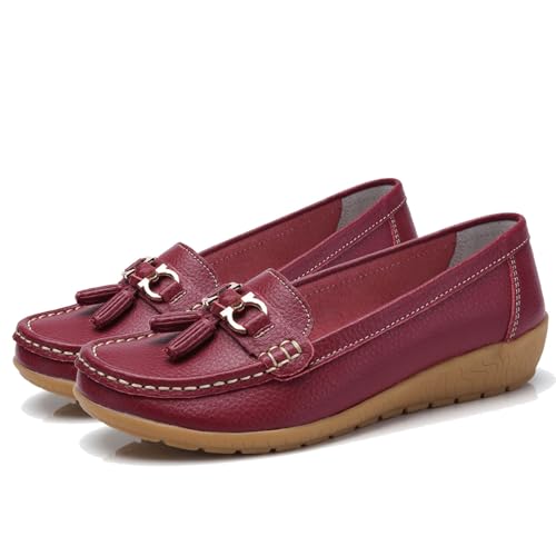 Mokassins Damen rutschfeste Loafers Orthopädische Schuhe Atmungsaktive Freizeitschuhe Bequeme Wanderschuhe Flache Halbschuhe Klassischer Sommerschuh Bootsschuhe (40) von Generic