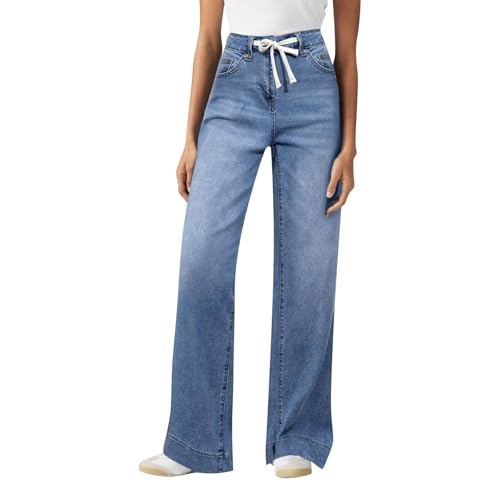 Mom Jeans Damen High Waist - Jeanshose Damen Stretch Mit Gummizug Denimhose Elastische Taille Freizeithose Baggy Straight-Hosen Breite Bein Schlupfjeans Loose Fit Y2K Hose von Generic