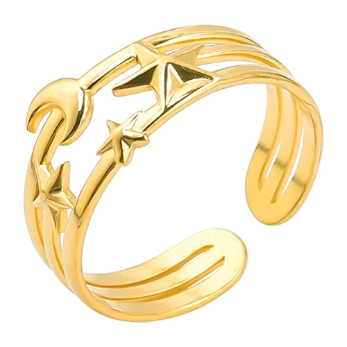 Mond Ring Open Vintage Steel Edelstahl Titan Ring und Verstellbare Herren Damen Ring Ringe Trendige Ringe für Teen Mädchen Niedliche Herzringe, gold, Einheitsgröße von Generic