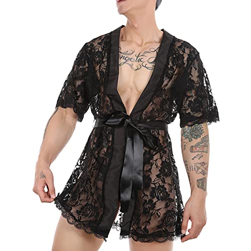 Morgenmantel Herren Leicht Dünn Durchsichtiger Bademantel Sommer Nachtwäsche Sexy Kimono Mit Gürtel Herrenbademäntel Schlafshirt Leicht Saunamantel, Geschenke Für Männer von Generic