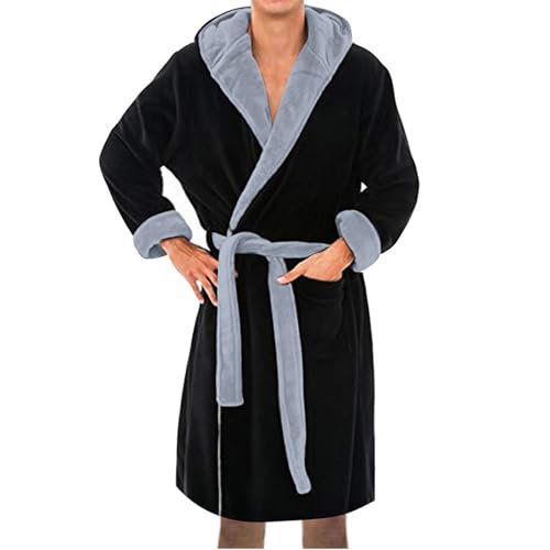 Morgenmantel Herren Schwarz - Bademäntel Für Herren Mit Kapuze Nachtwäsche Set Winter Warm Lang Flauschig Bademantel Langer Collar Bathrobe Soft Warm Loungewear Gummizug Nachtwäsche S-5Xl von Generic