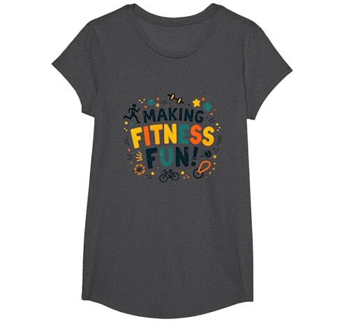 Motivierendes Zitat Making Fitness Fun T-Shirt, Girls, Anthrazit Meliert, XS von Generic