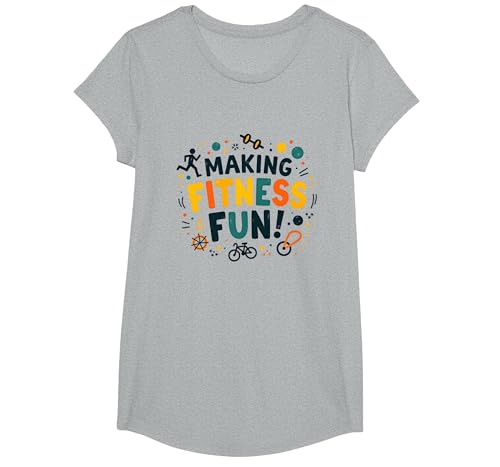 Motivierendes Zitat Making Fitness Fun T-Shirt, Girls, Grau Meliert, L von Generic